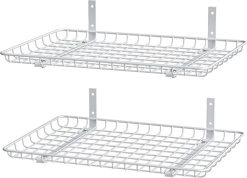 EVERHANGER Garage Wall Shelves 12x24 Inch, Wall Mounted Storage Shelf, Metal Shelf Rack, Heavy-Duty Shelf Organizer 2 Pack, White - Image 1